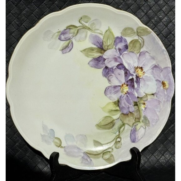 Antique c1884-1909 Moritz Zdekauer MZ Austria 8 1/4” Snack Plate Purple Flowers - Picture 1 of 10